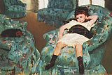 Mary Cassatt Famous Paintings - Little Girl in a Blue Armchair 1878
